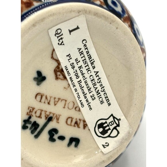Polish Pottery Blue Rose Creamer & Sugar Bowl Artisan Made U-3/47 Signed Labeled - Picture 7 of 16